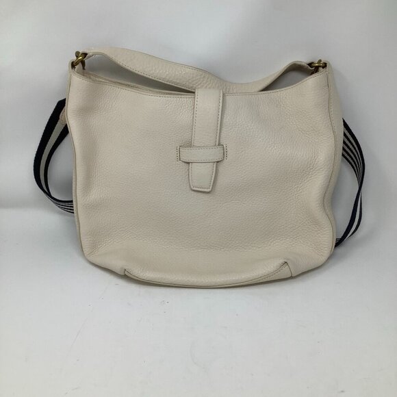J. Crew Signet Hobo Bag leather cream striped crossbody purse EUC - Picture 2 of 8